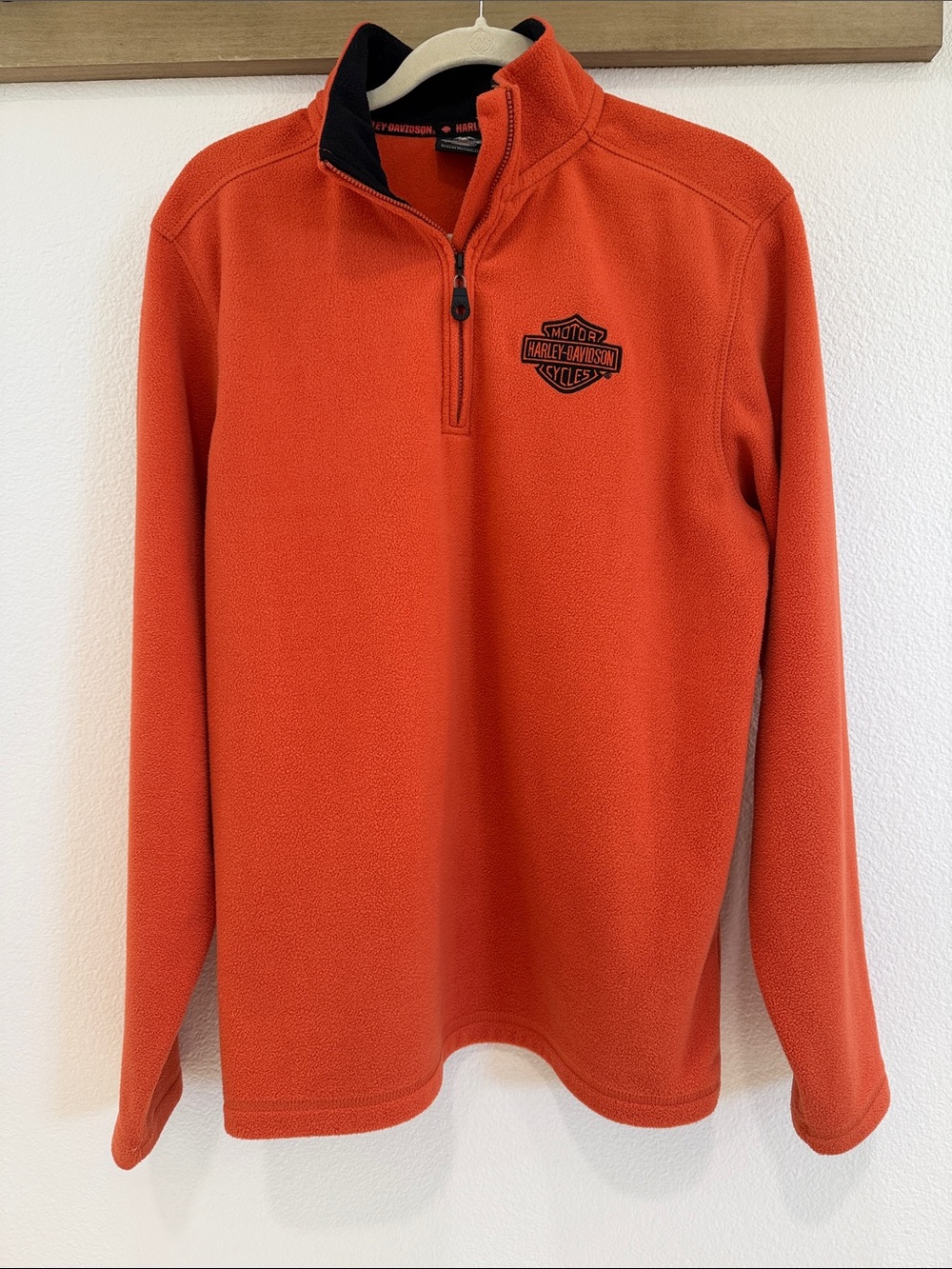 Harley-Davidson Men's Orange Quarter-Zip Fleece with Black Trim